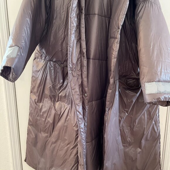 Hache Gray Over-Sized Side Slits Puffer Hooded Jacket Sz 44 Lr - Picture 10 of 15